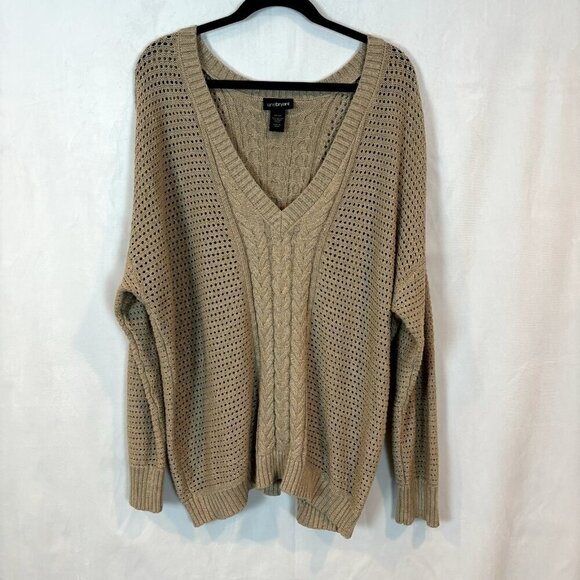 Lane Bryant Women's Cable Knit Tan Gold Accented V-Neck Sweater Sz 22/24 Holiday - Picture 1 of 9